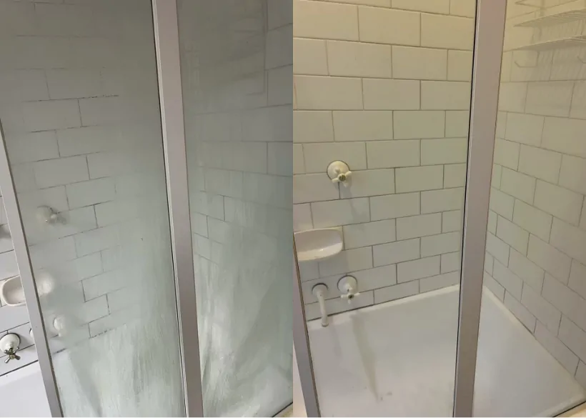 Shower glass before and after bond cleaning