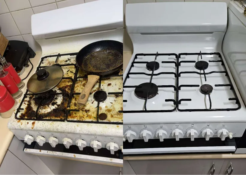 Stovetop before and after professional bond cleaning by O2OCleaning Melbourne