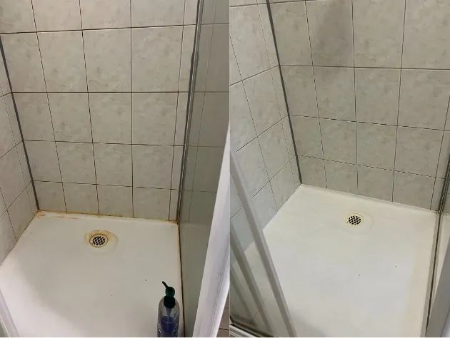 End of lease shower cleaning before and after