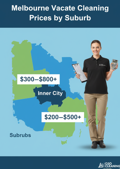 Melbourne suburb-by-suburb vacate cleaning cost breakdown chart showing typical price ranges for different property sizes
