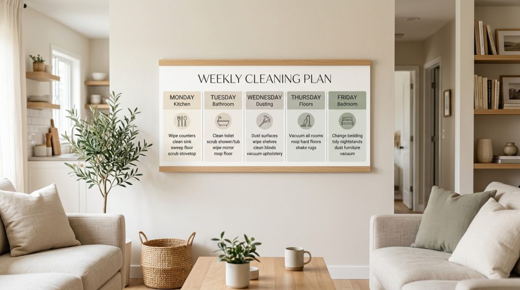 Weekly House Cleaning Routine: A Simple Room-by-Room Plan